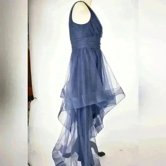 CHI CHI LONDON Navy Asymmetrical Poly Tule Mesh Brides  Plunge Dress 8US Medium - Picture 5 of 9